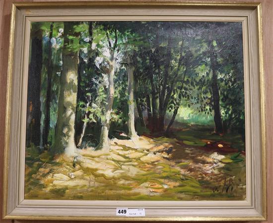 V.M. oil on canvas, Stanmer Park, Brighton, initialled, 50 x 60cm.